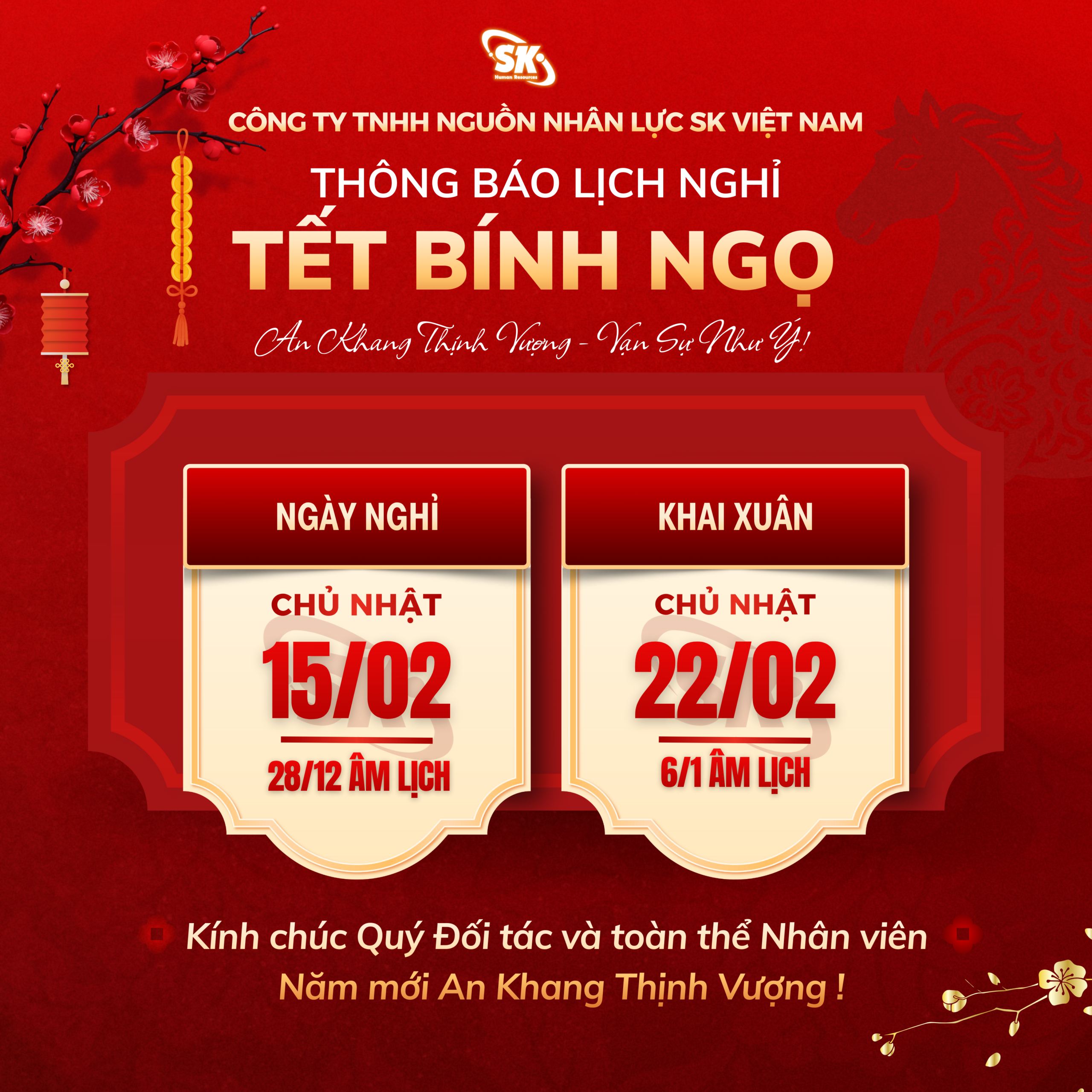 Lịch nghỉ Tết Nguyên Đán 2026 của SK Việt Nam